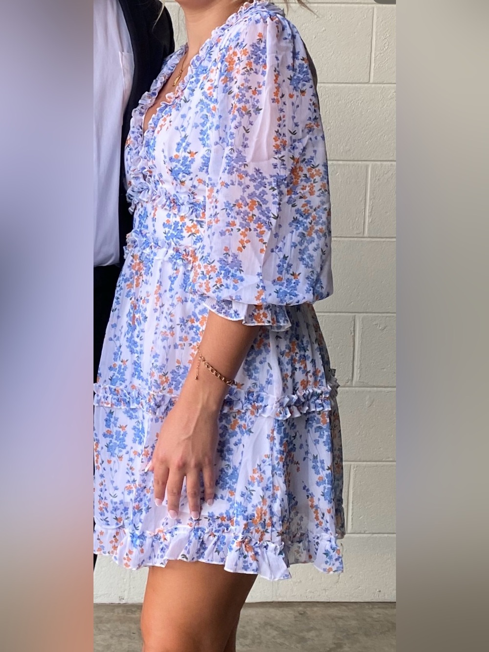 Floral Ruffle Mini Dress in Blue & Orange